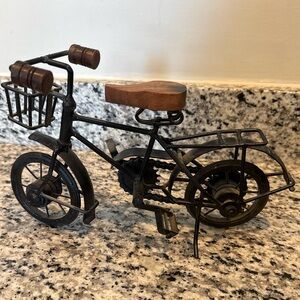 Decorative Metal Bicycle Accent with Wood Seat - Brown/Black